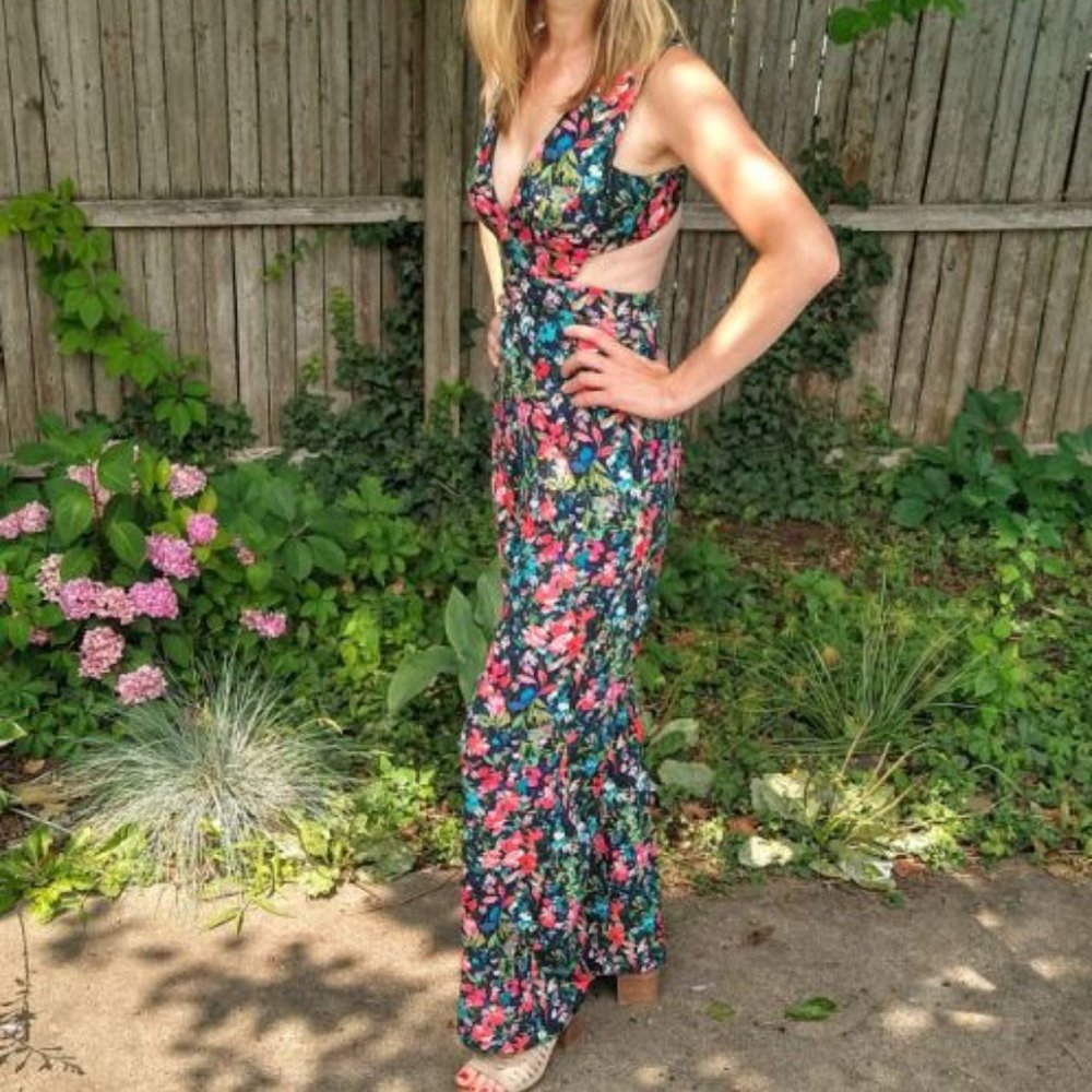 Aidan by Aidan Mattox plunge cutout jumpsuit